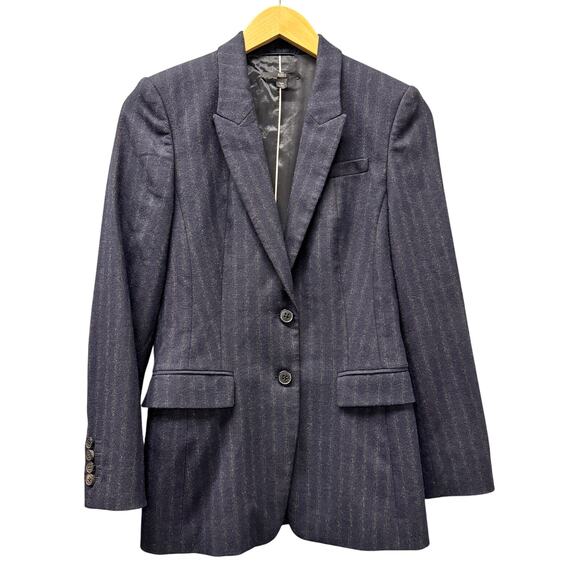 Boss Hugo Boss Blazer Womens US 2 Navy Blue Wool Angora Jacket + Pockets Classic - Picture 1 of 8